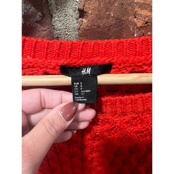 Women’s Preppy Cableknit Chunky Oversized Sweater Orange Red Small - Picture 5 of 7